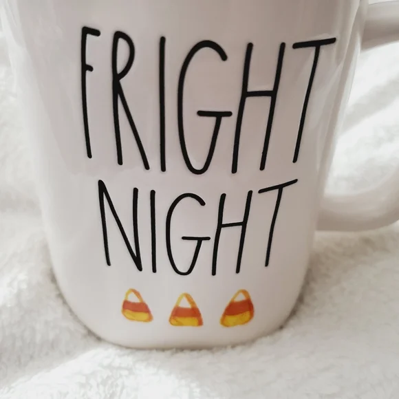 Nwt Rae Dunn  mug cup coffee tea oversized FRIGHT NIGHT HALLOWEEN ORANGE INSIDE - Picture 2 of 4